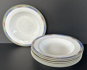 Hk707 Mikasa Plaza Court Blue Soup Bowls 9 1/2 Inch Set Of 7 Ultima