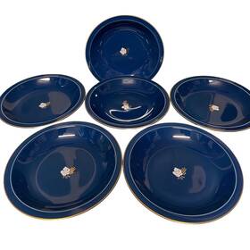 L4001 Mikasa Set Of 6 Bacchanale Cobalt Blue Fine China Soup Pasta Bowls Japan