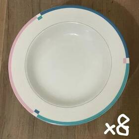 L5543 Mikasa Jet Set Multicolor China Rimmed Soup/salad Bowls Of 8