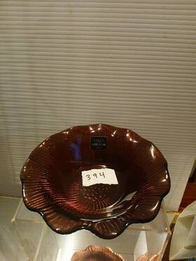 Qd161 Mikasa Glass Amethyst Purple Embossed Ruffled Lotus Hostess Bowl