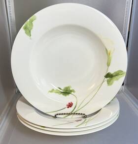 Y4109 Mikasa Optima Classic Calla Set Of 4 Wide Rim 9 Inch Bowls