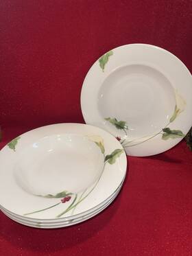 Y5103 Mikasa Set Of 5 Optima Fine China Floral Soup Bowl White Green