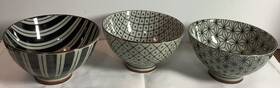 Mt831 Miya Set Of 3 Vintage Rice Bowls Black/gray Glazed Pattern Porcelain Japan