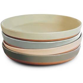 Mora Ceramics Hit Pause 726667284675 Ceramic Flat Pasta Bowl Set Of 4-35oz Microwave Safe Plate With High Ed