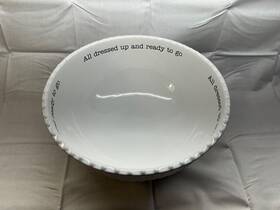 04571152 Mud Pie White Large Salad Bowl Circa Ceramic All Dressed Up And Ready To Go