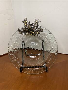 127487 Mud Pie Recycled Green Glass Bowl With Metal Holly