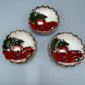 41230005t Mud Pie Farmhouse Christmas Retro Red Pickup Truck 3 Pc Dip Bowl Dish Set