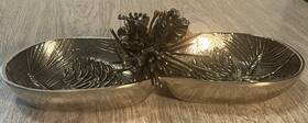 4171077 Mud Pie Rare Double Dip Bowl Pine Cone Stamped Silverplate Ornate With Tag 12 Inch X5