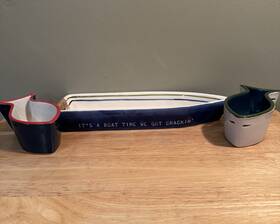 42300038s Mud Pie Home Lake Snacks Boat Shaped Cracker Serving Dish And 2 Fish Ramekins