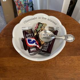 48500077n Mud Pie Ftchocolate Is The Answerft Pedestal Candy Dish W Spoon Inch Chocolate Rocks