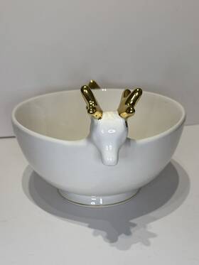 4855030 Mud Pie Mudpie Ceramic Deer Reindeer Dip Bowl Christmas Dish 9 Inch Diameter