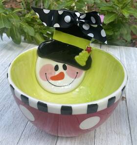 Mud Pie 718540121573 Vintage Mudpie Snowman Decorated 6 In Cereal Bowl