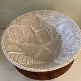 Mud Pie 718540313794 Sand Nautilus Pasta Bowl Off White Ceramic Starfish Conch Shell 14 Inch D