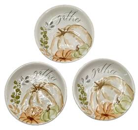 Mud Pie 718540707609 Set Of 3 Watercolor Autumn Gather White Pumpkin Tidbit Dish Dip Bowl