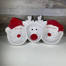Mud Pie 718540779811 Christmas Circa Figural Triple Dip Tray Only White/red 5.5 Inch X 11