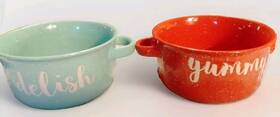 Mulberry 706997176833 2 Home Collection Delish / Yummy Speckled Soup Bowls With Double Handles