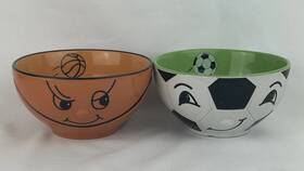 Bn15 Mulberry Home Collection Baseball And Basketball Cereal Bowls With Faces Fun Cute