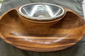 Mt0020 Namb 672275300200 Nambe Dharma Chip And Dip Bowl Set - Handcrafted Alloy Wood -gently Used