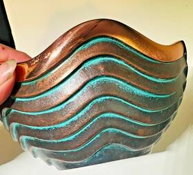 89187799 Namb Nambe Copper Canyon Bowl Lisa Smith 7 Inch Stunning Scalloped Edge Verdigris