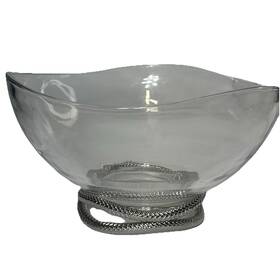Namb Mt0777 Nambe Braid Stainless Steel Glass Salad Bowl 12 Inch Wide 6 Tall
