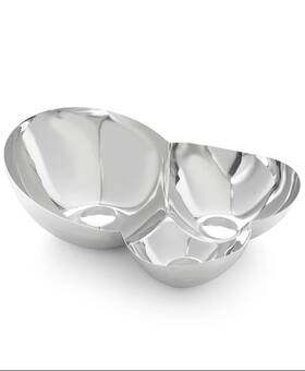 Mt1193 Namb Nambe Pulse Collection Shiny Stainless Steel 3 Section Chip And Dip Serving Bowl