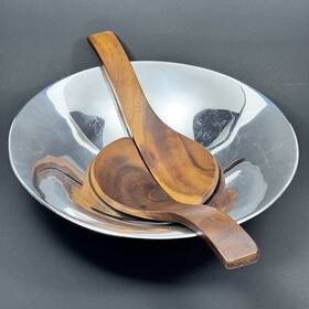 Mt1392 Namb Nambe Classic Chillable Salad Bowl With Servers Silver 12.5 Inch