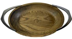 My1000 Namb Nambe Wood Serving Bowl With Chrome Handles By Michael Altomari Mcm Desig