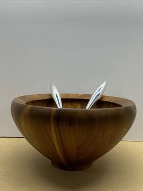 Nambe 761323050010 4 Quart Mambo Yaro Acacia Wood Salad Bowl With Servers