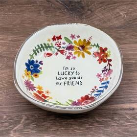Natural Life Dsh000099 Ceramic Floral Round Trinket Bowl 3 Inch Multicolor Iftm So Lucky Boho