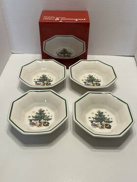 Nikko 400286308539 Set Of 4 Christmastime All Purpose Cereal Soup Bowls Octagon 6 5/8 Japan