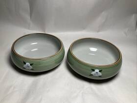Nobilta 803893207783 Set Of 2 Ceramic 5 Inch Bowl Or Storage Container Green White Flower 450ml