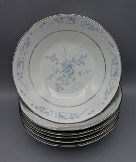 2693 Noritake Carolyn Soup Bowls Set Of 6 Blue Flowers 7-1/2 Inch Contemporary