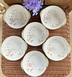 5763 Noritake Luise 6 Lugged Cereal Bowls Pink Roses And Brown Leaves Multi Purpose