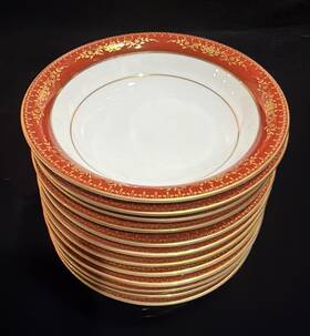 6613 Noritake Goldhill Red And Gold 5.5 Inch Dessert Bowls Set Of 12 Euc