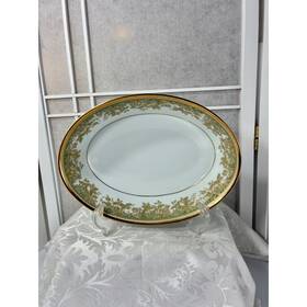Noritake 6880 Vtg Lucerne Oval Vegetable Serving Bowl Green Gold Floral 9.5 Inch