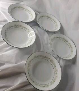 6908 Noritake Set Of 5 Trilby #6908 Fruit Bowls Daisys With Silver Tone Trim