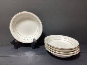 Jm15-072025 Noritake Set Of 5 Heather 5/8 Inch Fruit Bowls Silver Trim