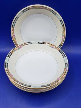 N1160 Noritake Berry Cereal Bowls 4 Rare Pattern Roses Navy Teal Bar