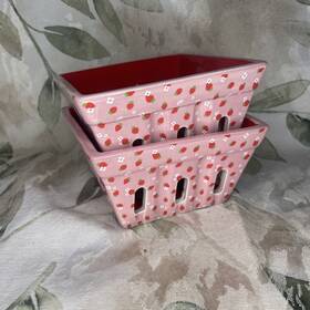 Old East Main Co. 430001654009 Berry Holders Set Of 2 Ceramic Pink Strawberry Fruit Containers Market Finds