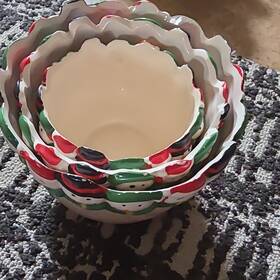 Old Time Pottery T-305101 Hand Painted Ceramic Snowman Christmas Bowl Set 3-piece