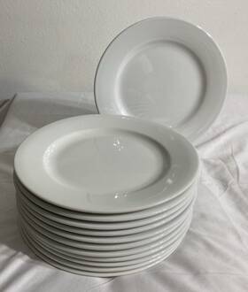 Oneida 400013793379 Buffalo Bright White Ware By B-13 Dinner Plate 10 Inch Rolled Edge Set 12 Euc