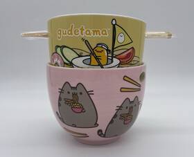 6010804 Our Name Is Mud / Silver Buffalo Pusheen And Gudetama Ramen Noodle Bowls With 1 Pair Chopsticks Excellent Condition