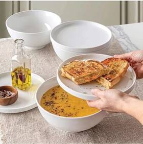1401099 Overandback 6-piece Bowl And Lid/plate Set Stackable White Stoneware