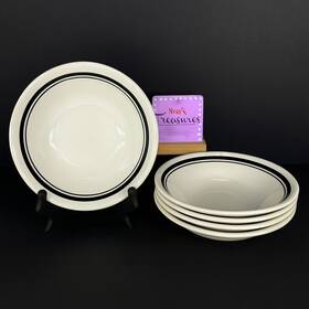 2980-1 Oxford Brazil Oxf9 Black Double Bands Ceramic Large Soup Pasta Bowl Set 5