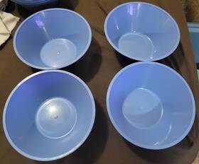 025-17-2 Packerware Vintage Blue Plastic Cereal Snack Bowls 6.25 Inch Stackable Retro