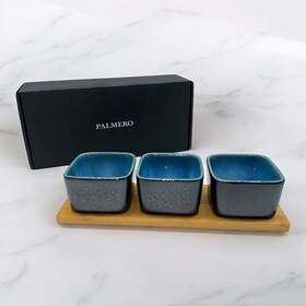 493443 Palmero Darya Ceramic Serving Dishes Stoneware Set Of 3 Sushi Sauces Drip Glaze