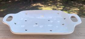 Pampa Bay 850017709362 Porcelain Serving Tray White/gold Hearts And Trim 11 5/8 Inch X 6 1/4 Euc