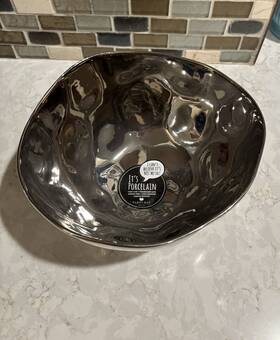Pampa Bay Cer-2598 Silver Titanium Porcelain Large Serving Bowl 8.5 Inch By 5