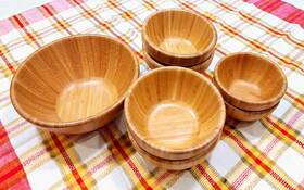 042925b Pampered Chef 7-piece Bamboo Wood Bowl Set Pristine 3 Sizes So Many Uses