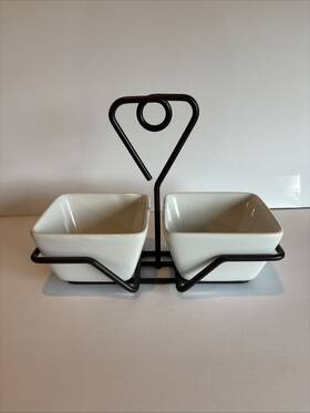 Pampered Chef 098755567889 Simple Additions Set Of 2 White Dipping Bowls With Caddy